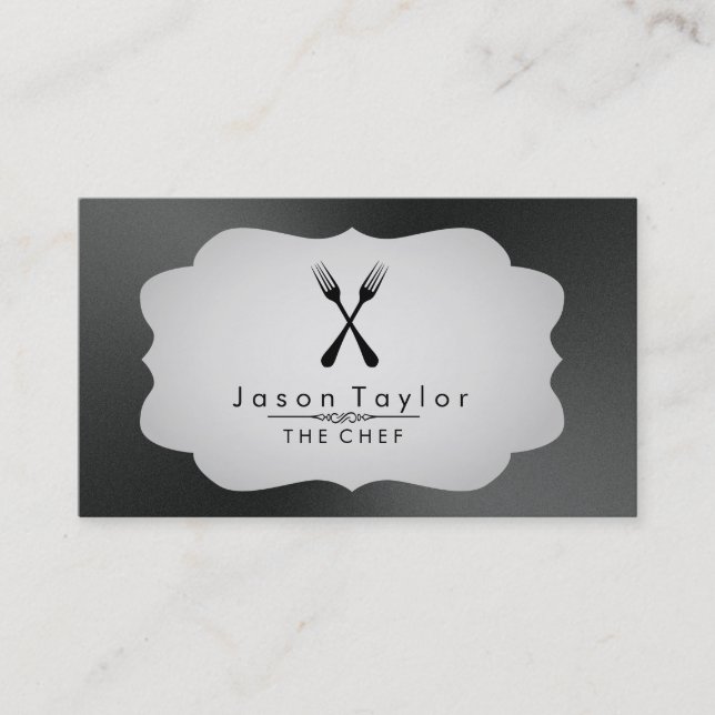 Tarjeta De Visita Elegante Chef Comedor Retro Cross Fork Black (Anverso)