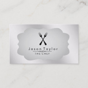 Tarjeta De Visita Elegante Chef Comedor Retro Cruce Horquilla Acero 