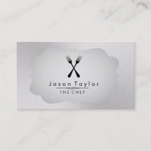 Tarjeta De Visita Elegante Chef Comedor Retro Cruce Horquilla Acero 
