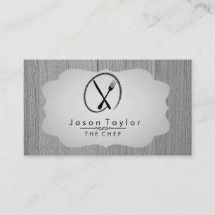 Tarjeta De Visita Elegante Chef Comedor Retro Knife Fork Gris
