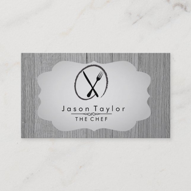 Tarjeta De Visita Elegante Chef Comedor Retro Knife Fork Gris (Anverso)