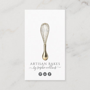 Tarjeta De Visita Elegante chef pastelero de panadería Whisk Gold