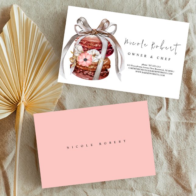 Tarjeta De Visita elegante chef pastelero Macaron Dessert florido (Subido por el creador)