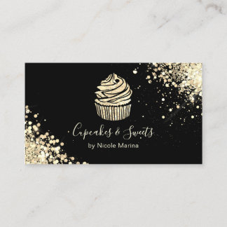Tarjeta De Visita Elegante chef pastelero negro y dorado