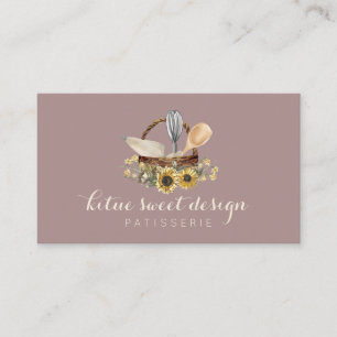 Tarjeta De Visita Elegante chef pastelero Watercolor Sunflower Baker