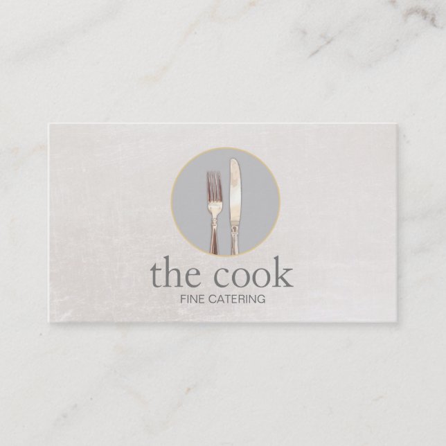 Tarjeta De Visita Elegante Chef Personal Cutlery Marble Aspecto (Anverso)