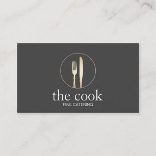 Tarjeta De Visita Elegante Chef Personal Restaurando La Fork De Oro