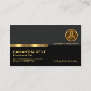Tarjeta De Visita Elegante Chef privado de capa de oro gris negro