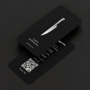 Tarjeta De Visita Elegante Chef Silver Knife Moderno Premium Negro