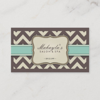 Tarjeta De Visita Elegante Chevron Modern Brown, Green y Beige