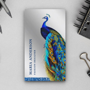 Tarjeta De Visita Elegante Chic Azul Pavo Real Indio con Hojalata