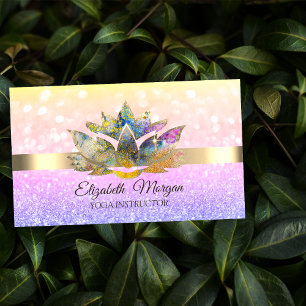 Tarjeta De Visita Elegante Chic Bokeh Dorado, Ombre Lotus Yoga