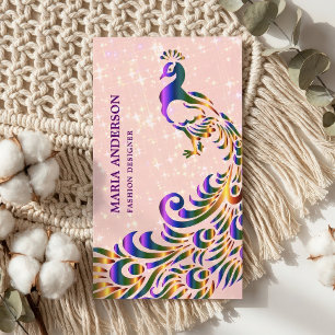Tarjeta De Visita Elegante Chic Brillo Falso Rosa Púrpura Pavo Real