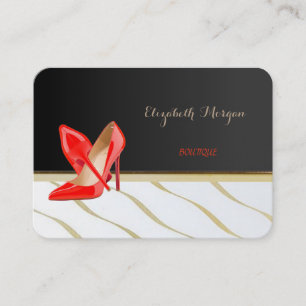 Tarjeta De Visita Elegante Chic Estiloso, Tacones Negros, Rojos