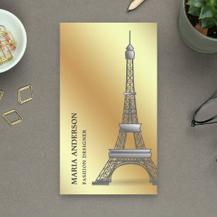 Tarjeta De Visita Elegante Chic Falso Papel de Oro París Torre Eiffe