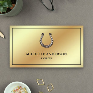 Tarjeta De Visita Elegante Chic Herradura con Hoja de Oro Herrador