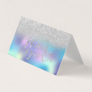 Tarjeta De Visita Elegante Chic Holográfico Plata Bokeh Gracias