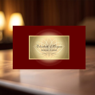 Tarjeta De Visita Elegante Chic Lotus Profesional, Dorado Falso, Roj