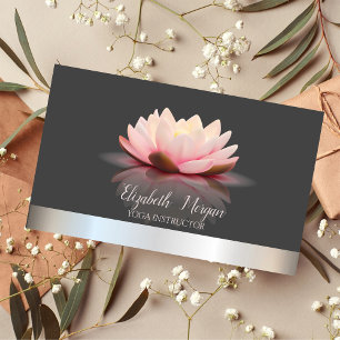 Tarjeta De Visita Elegante Chic Lotus Raya Plateada Instructor de Yo