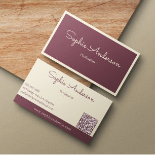 Tarjeta De Visita Elegante Chic Malva y Crema con Código QR