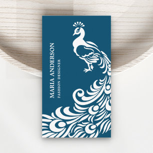 Tarjeta De Visita Elegante Chic Moderno Azul y Blanco Pavo Real