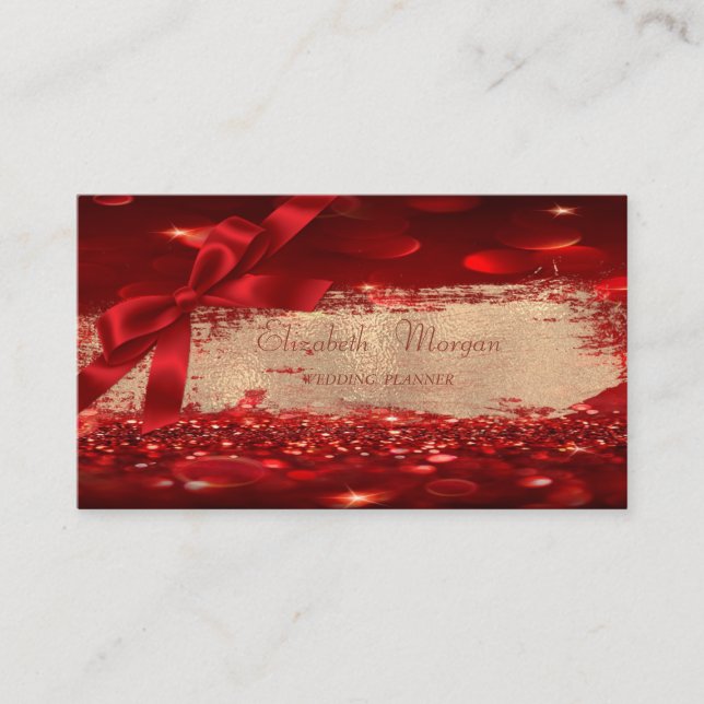 Tarjeta De Visita Elegante Chic Moderno Bokeh, Pincelada, Lazo (Anverso)