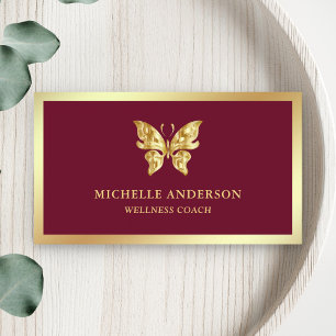Tarjeta De Visita Elegante Chic Moderno Mariposa con Hoja de Oro Bur