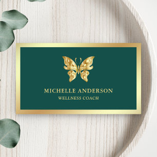 Tarjeta De Visita Elegante Chic Moderno Mariposa con Hoja de Oro Ver