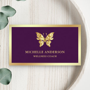 Tarjeta De Visita Elegante Chic Moderno Mariposa Purpura con Hojuela