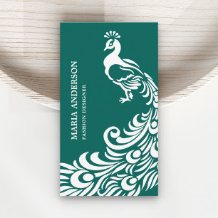 Tarjeta De Visita Elegante Chic Moderno Pavoreal en Verde Turquesa y