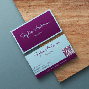 Tarjeta De Visita Elegante Chic Morado y Turquesa con Código QR