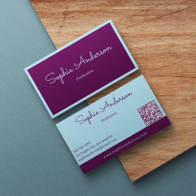 Tarjeta De Visita Elegante Chic Morado y Turquesa con Código QR (Subido por el creador)