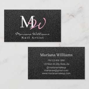 Tarjeta De Visita elegante chic negro brillos monograma artista de u