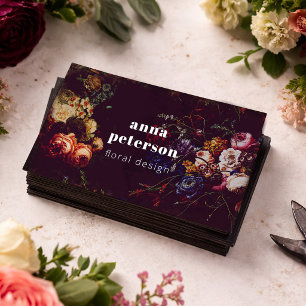 Tarjeta De Visita Elegante Chic Negro Floral Oscuro Florista
