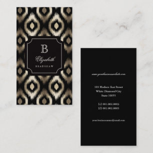 Tarjeta De Visita Elegante Chic Negro Pan de Oro Diamante Ikat Monog