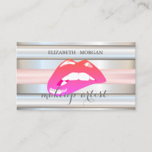 Tarjeta De Visita Elegante Chic Profesional Rayado, Labios