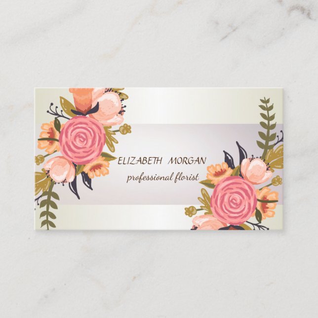 Tarjeta De Visita Elegante Chic  Raya , Floral (Anverso)