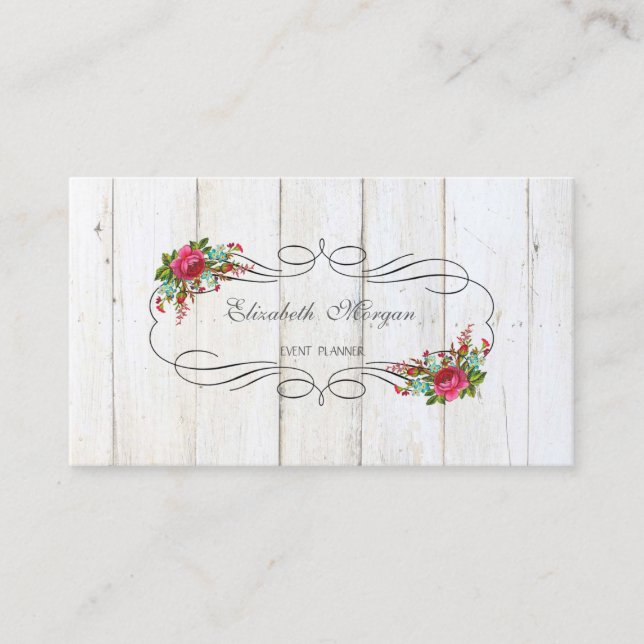 Tarjeta De Visita Elegante Chic Rústico Con Estilo,Flores,Textura De (Anverso)