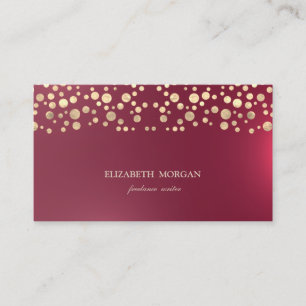 Tarjeta De Visita Elegante Chic Sofisticado, Confeti Dorado Rojo