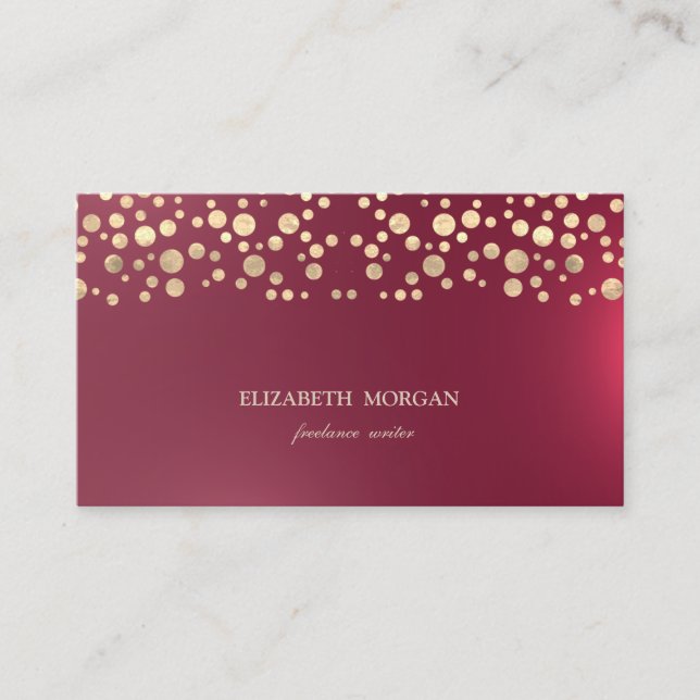 Tarjeta De Visita Elegante Chic Sofisticado, Confeti Dorado Rojo (Anverso)