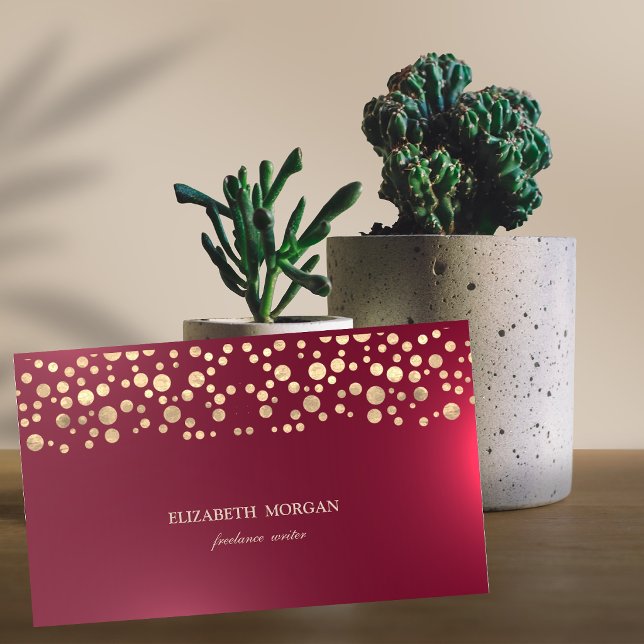 Tarjeta De Visita Elegante Chic Sofisticado, Confeti Dorado Rojo (Subido por el creador)
