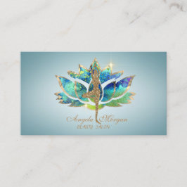 Tarjeta De Visita Elegante Chica de Yoga Purpurina Blue Lotus Flower