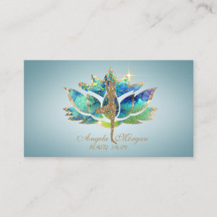Tarjeta De Visita Elegante Chica de Yoga Purpurina Blue Lotus Flower