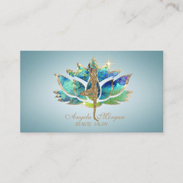 Tarjeta De Visita Elegante Chica de Yoga Purpurina Blue Lotus Flower (Anverso)