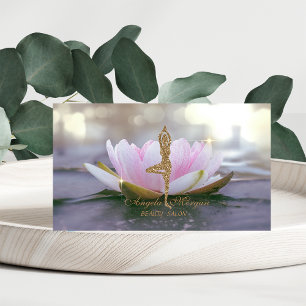 Tarjeta De Visita Elegante Chica de yoga Purpurina de flores de Lotu