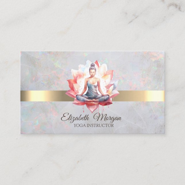 Tarjeta De Visita Elegante Chica Lotus Opal Instructor de Yoga (Anverso)