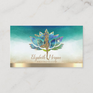 Tarjeta De Visita Elegante Chica Purpurina de yoga, Blue Lotus