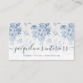 Tarjeta De Visita Elegante Chinoiserie floral Color azul blanco acuá