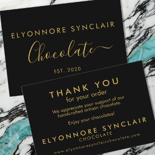 Tarjeta De Visita Elegante Chocolate Negro de Oro Agradecimiento Emp