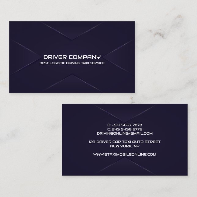 Tarjeta De Visita Elegante chófer de Navy (Anverso / Reverso)